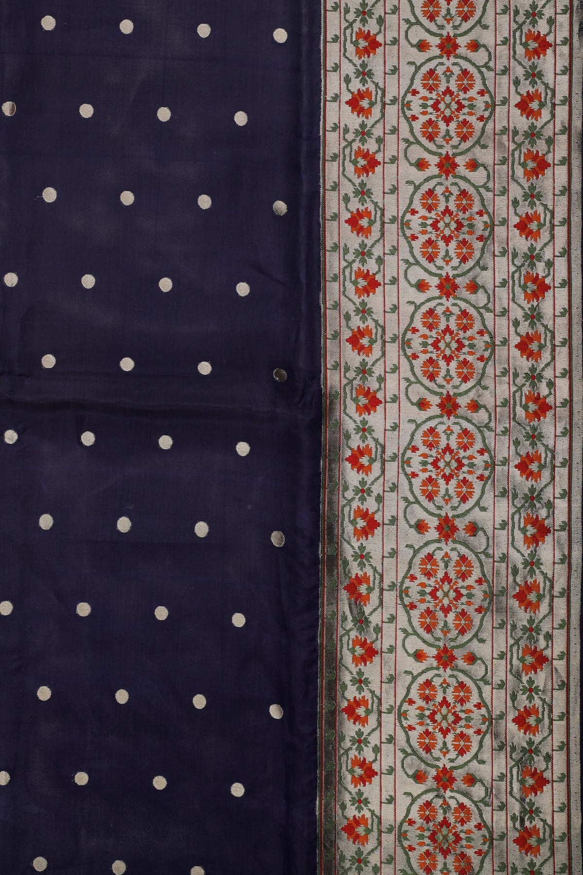 Navy Blue Handloom Benarasi Kora Silk Saree