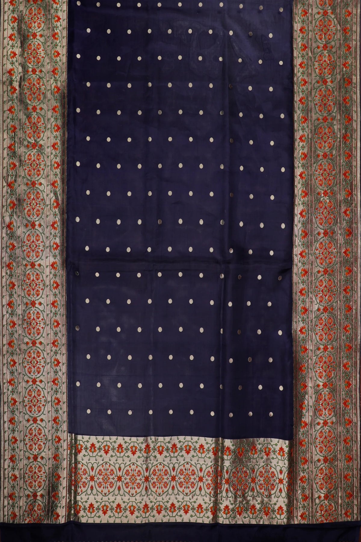 Navy Blue Handloom Benarasi Kora Silk Saree