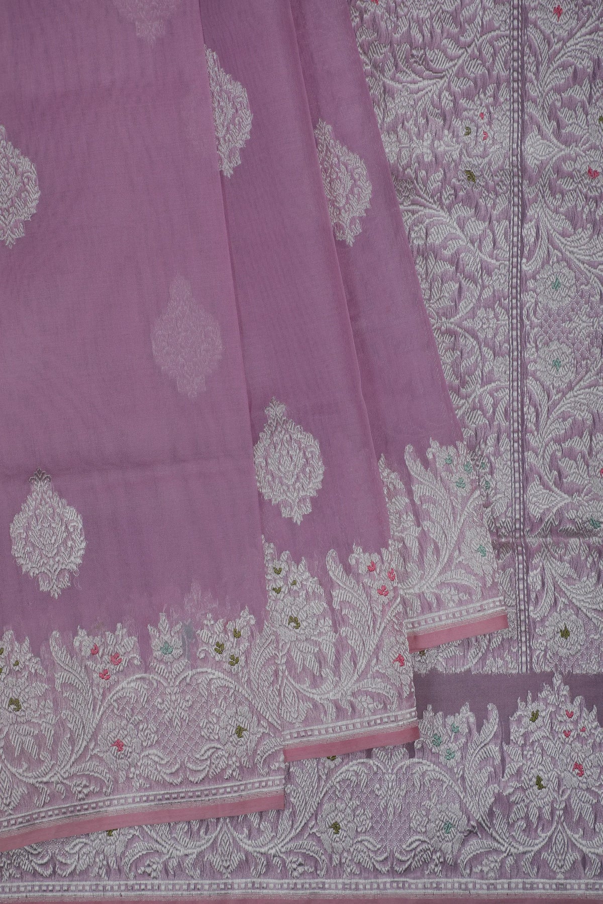 Lavender Handloom Benarasi Kora Silk Saree