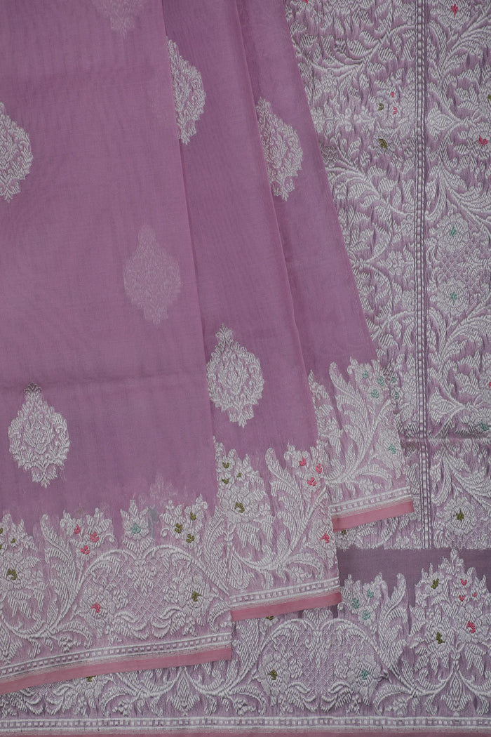 Lavender Handloom Benarasi Kora Silk Saree