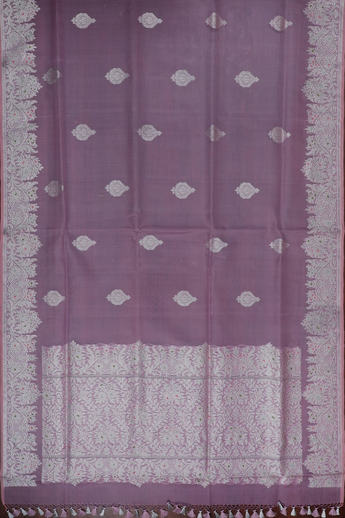 Lavender Handloom Benarasi Kora Silk Saree