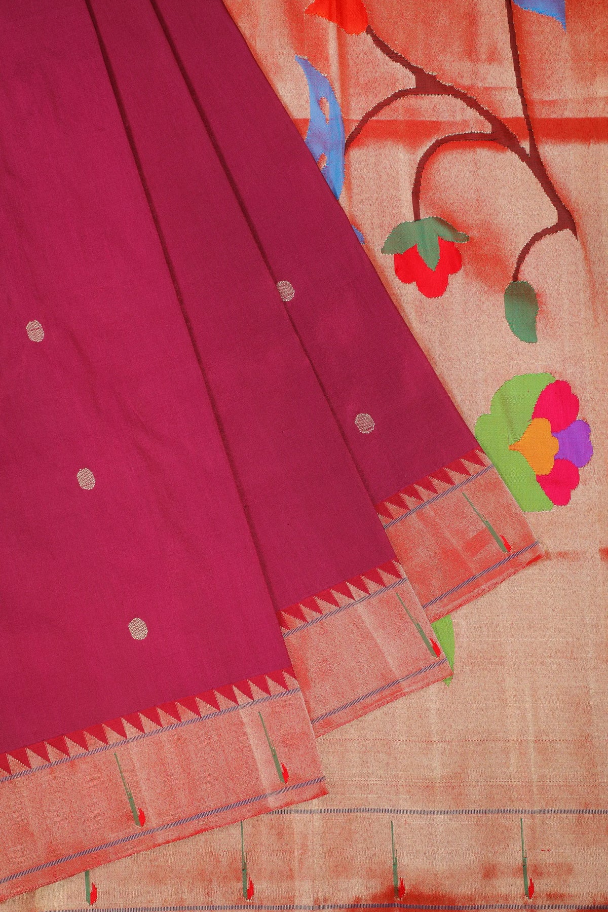 Wine Handloom Pure Silk Muniya Paithani Saree
