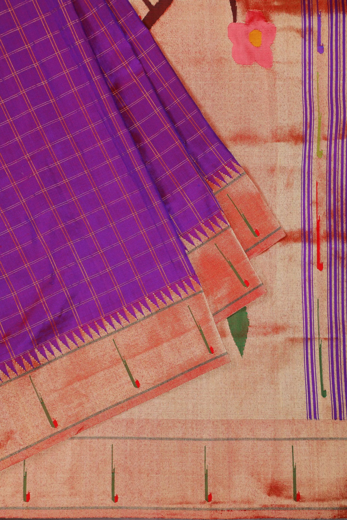 Purple Handloom Pure Silk Muniya Paithani Saree