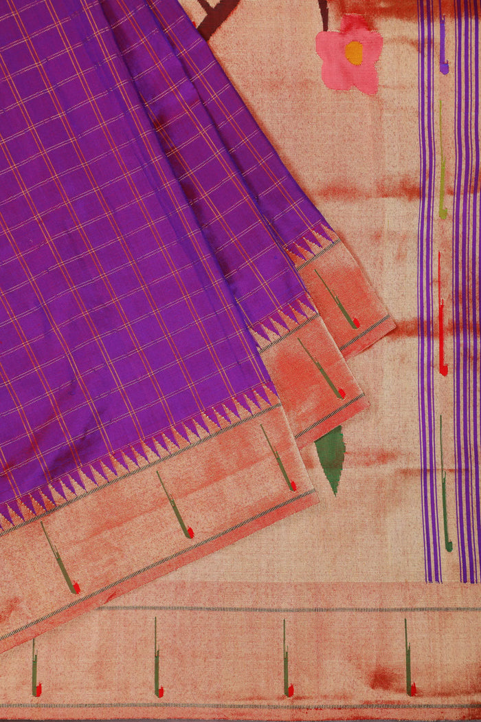 Purple Handloom Pure Silk Muniya Paithani Saree