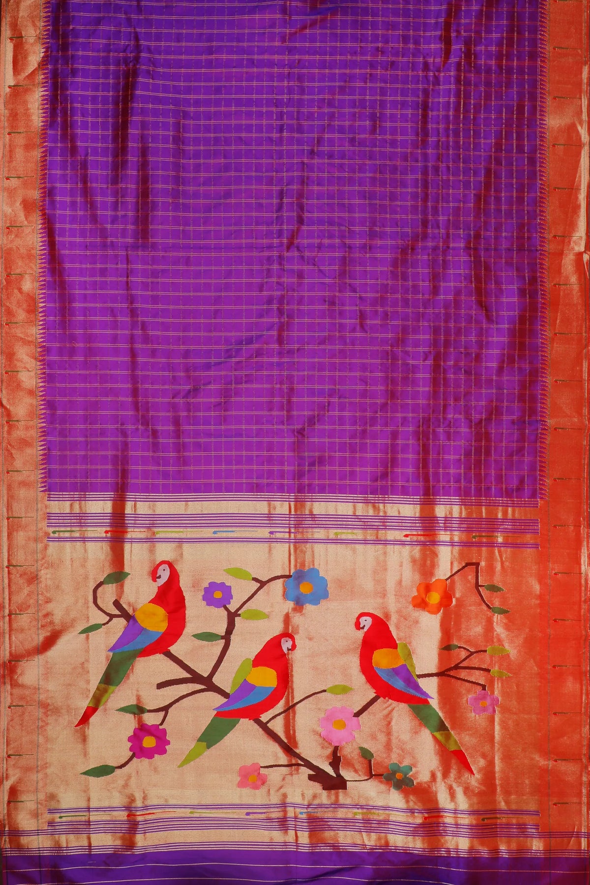 Purple Handloom Pure Silk Muniya Paithani Saree
