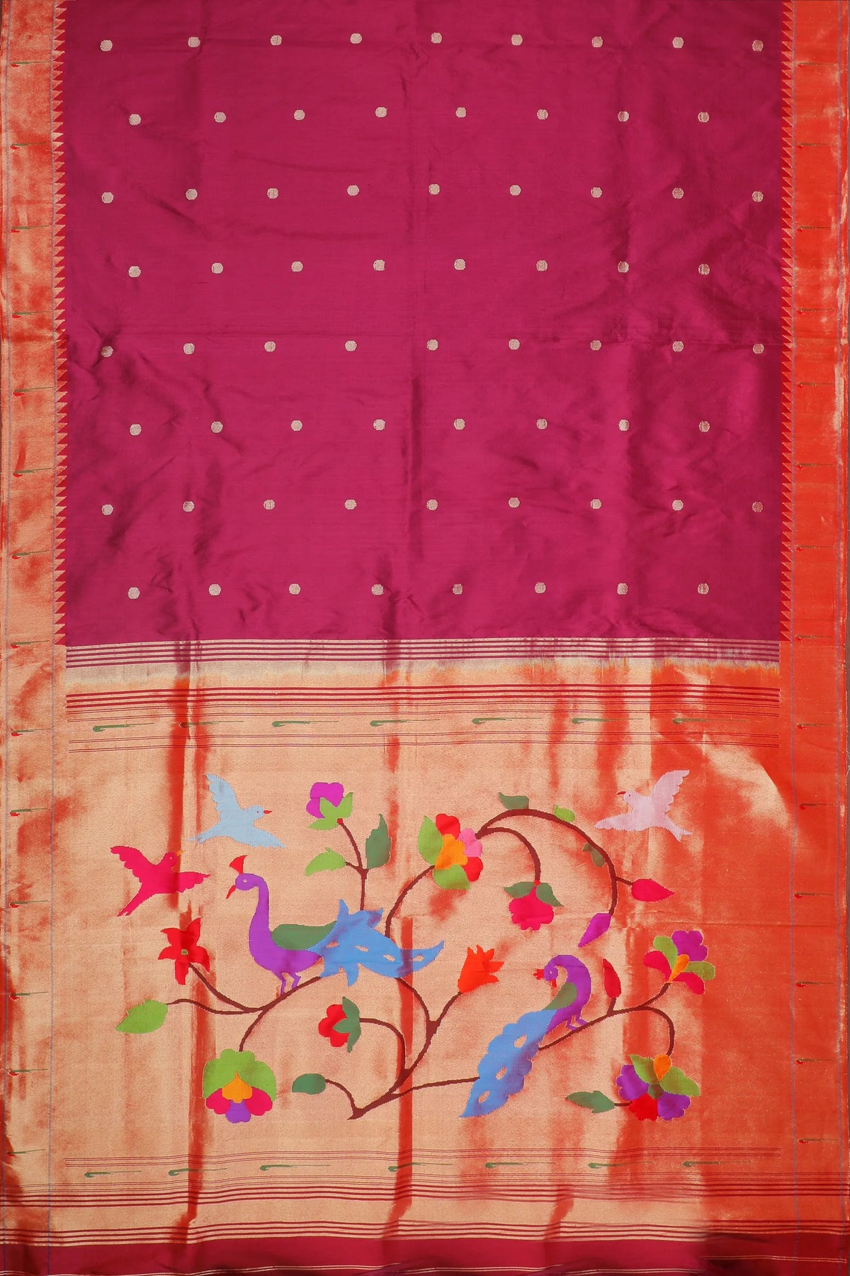 Wine Handloom Pure Silk Muniya Paithani Saree