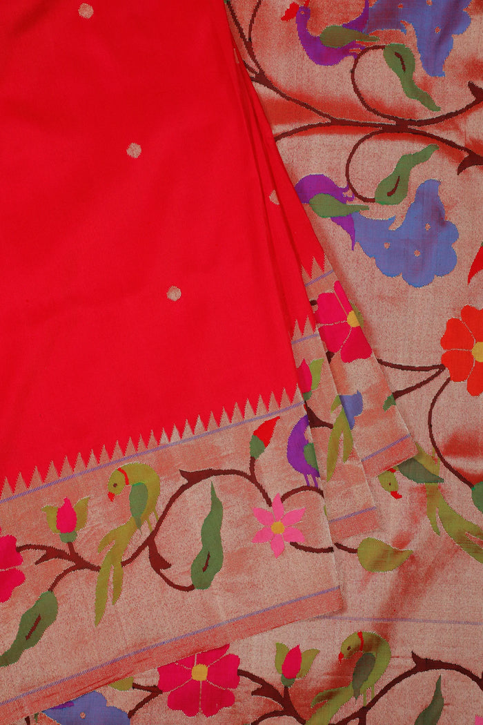Deep Pink Handloom Pure Silk Paithani Saree with Brocade Border
