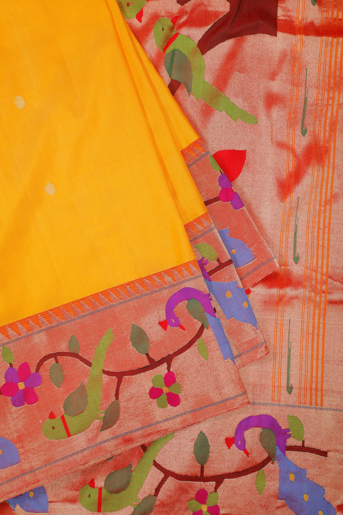 Fresh Yellow Handloom Pure Silk Paithani Saree with Brocade Border