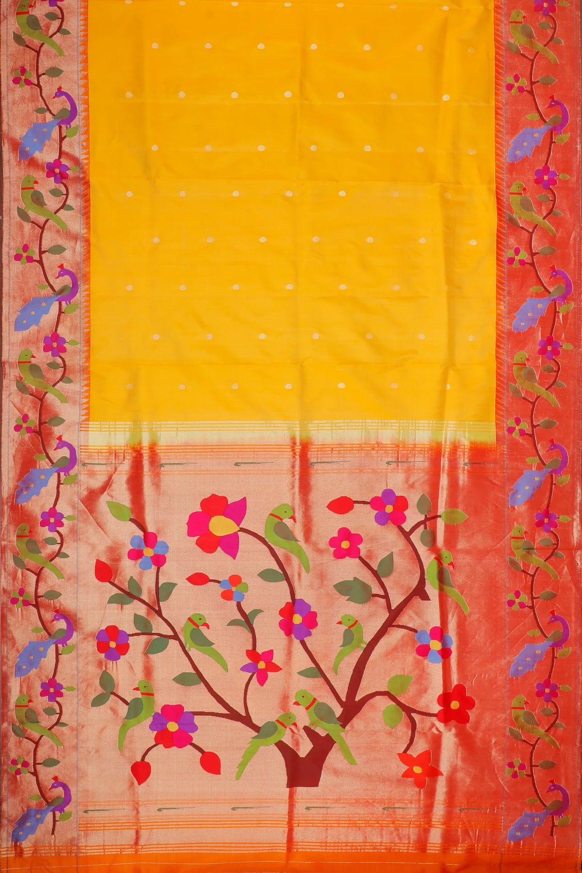 Fresh Yellow Handloom Pure Silk Paithani Saree with Brocade Border