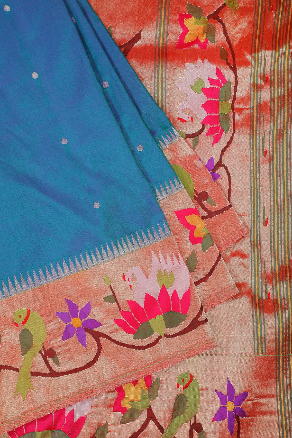 Peacock Blue Handloom Pure Silk Paithani Saree with Brocade Border