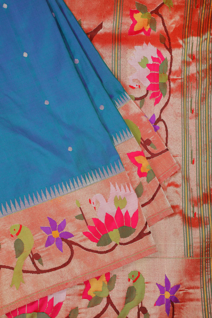 Peacock Blue Handloom Pure Silk Paithani Saree with Brocade Border