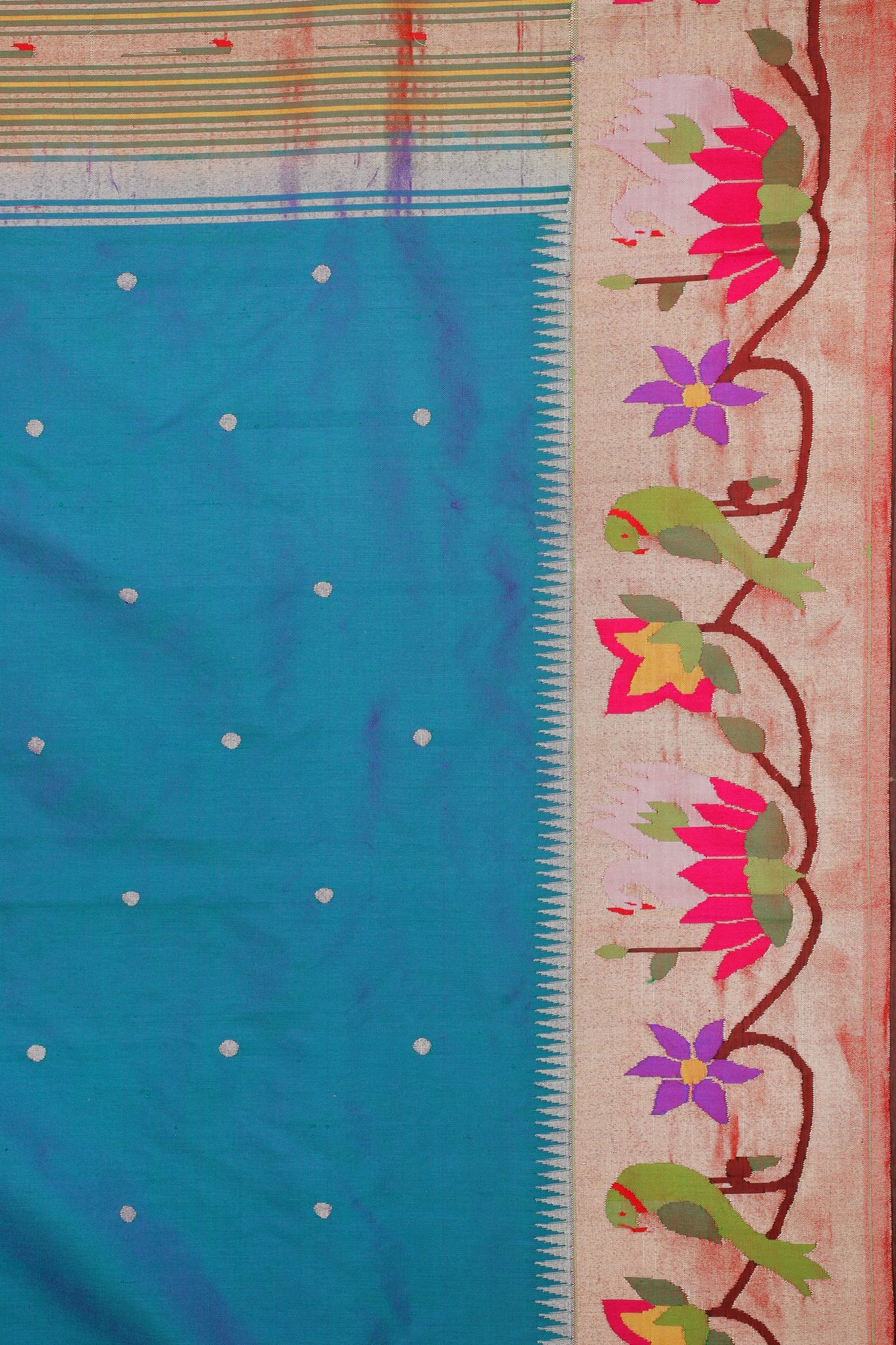 Peacock Blue Handloom Pure Silk Paithani Saree with Brocade Border