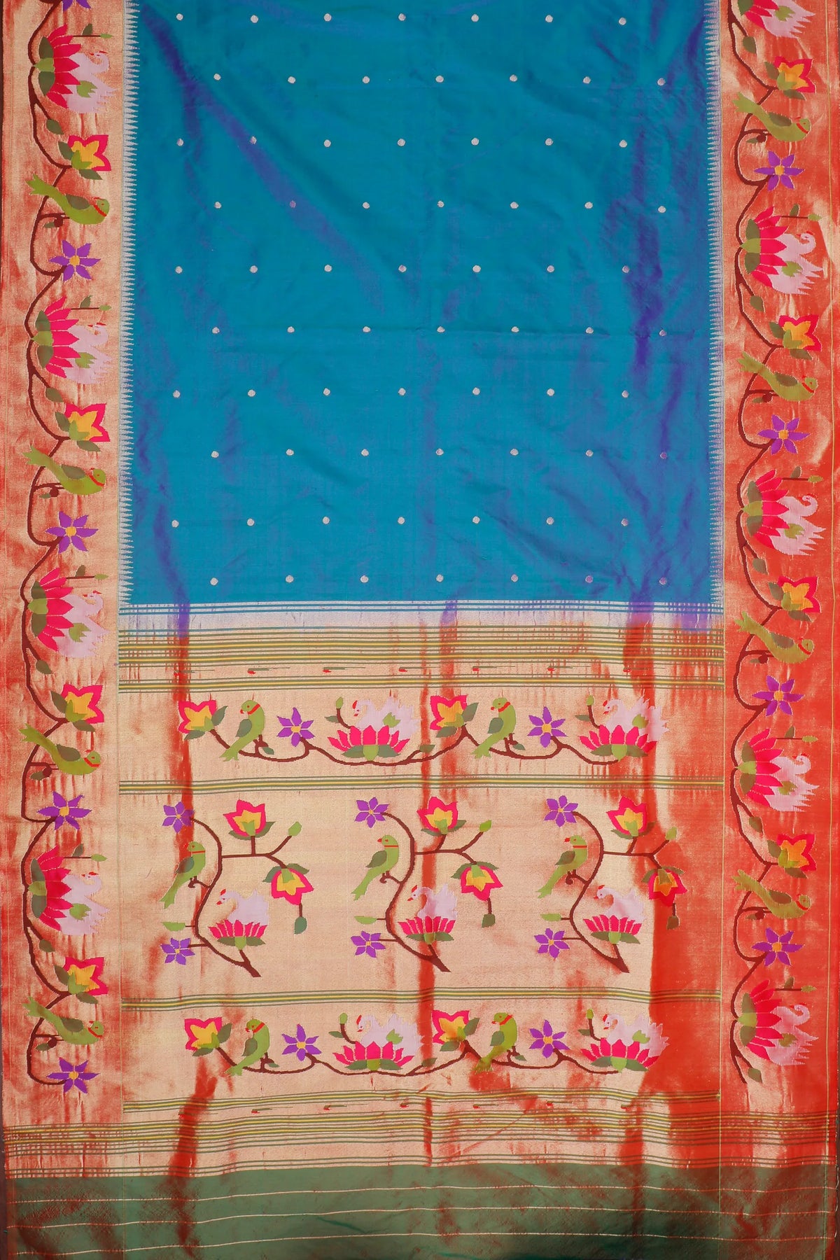 Peacock Blue Handloom Pure Silk Paithani Saree with Brocade Border
