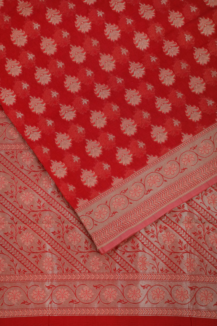 Red Handloom Benarasi Pure Cotton Saree - detail 3