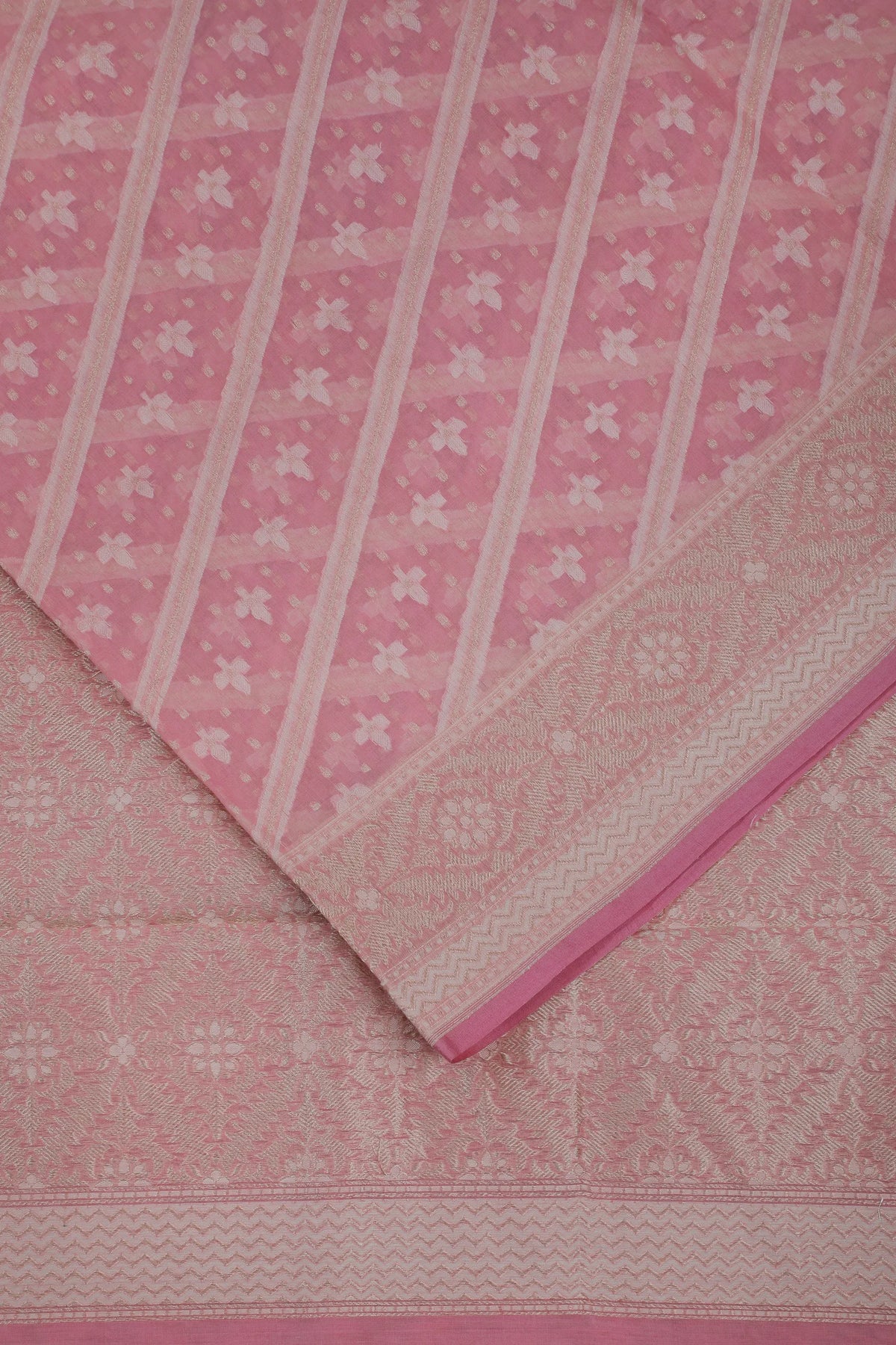 Baby Pink Handloom Benarasi Cotton Jamdani Saree