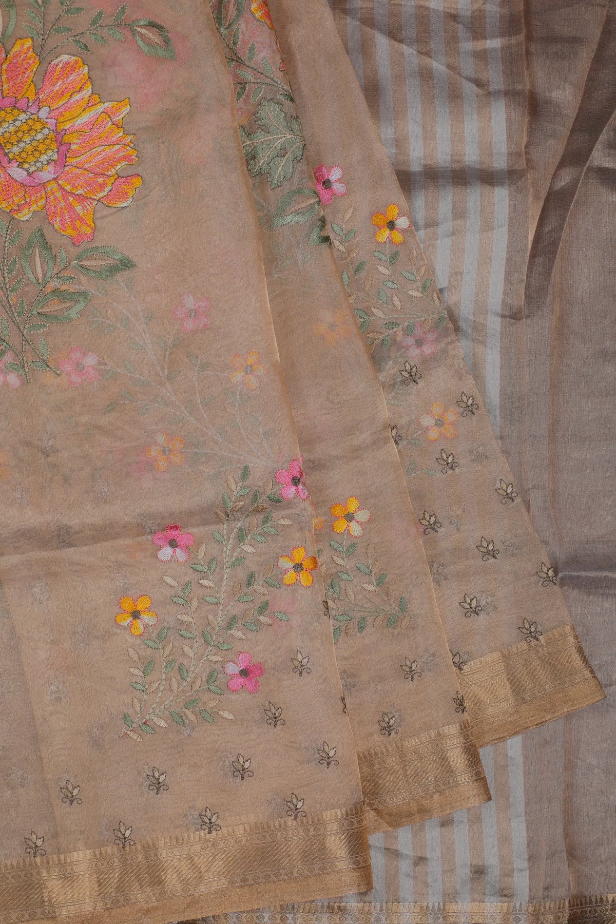 Golden Handloom Tissue Benarasi Kora Silk Saree