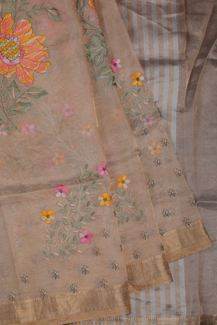 Golden Handloom Tissue Benarasi Kora Silk Saree