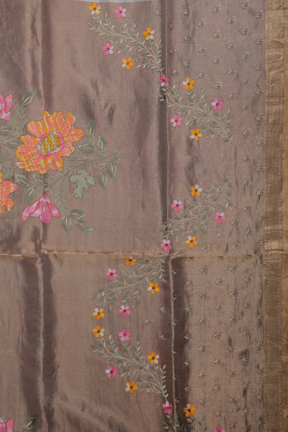 Golden Handloom Tissue Benarasi Kora Silk Saree