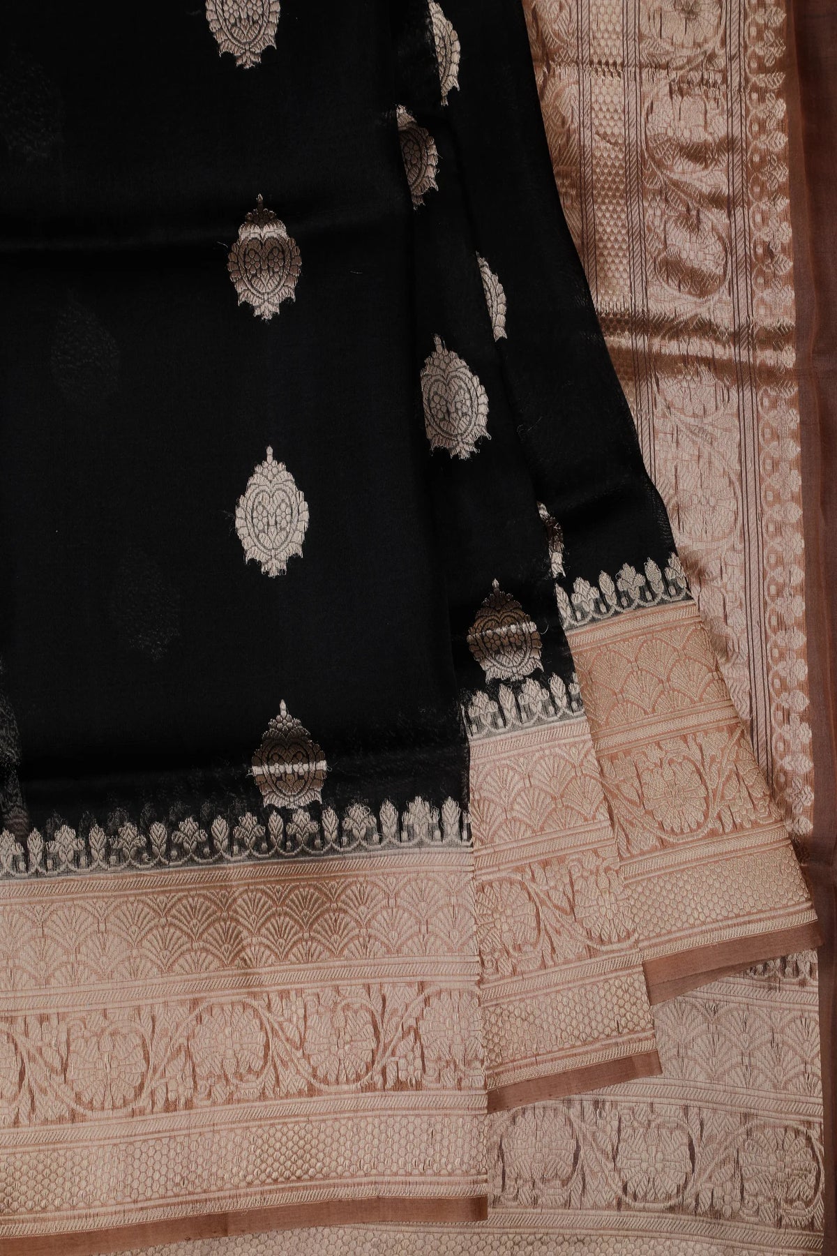 Black Handloom Benarasi Kora Silk Saree