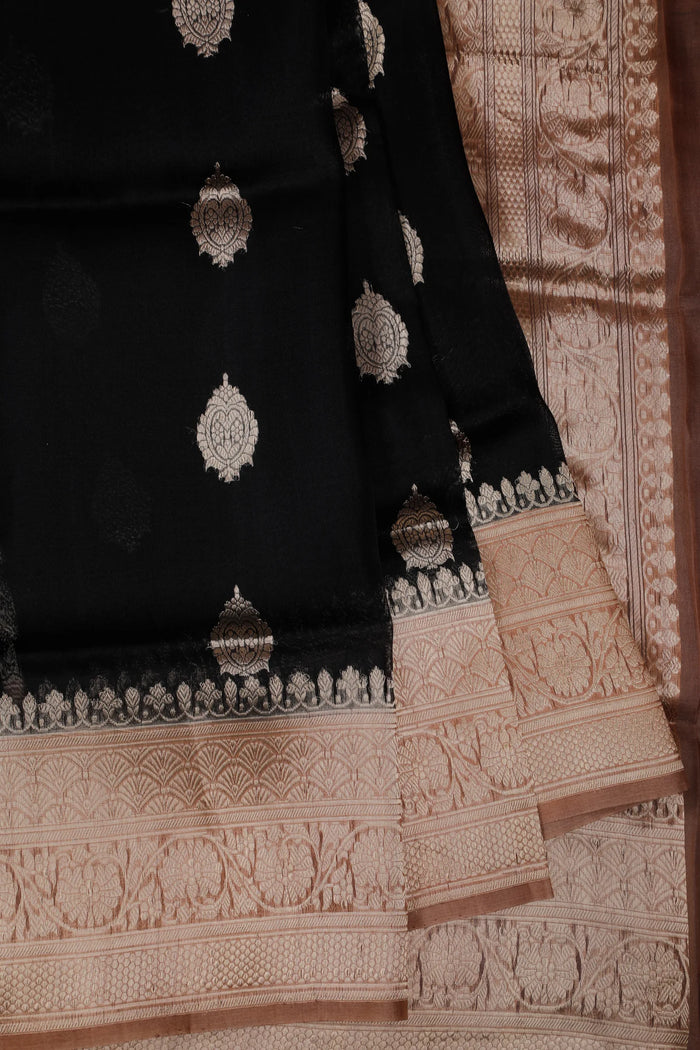 Black Handloom Benarasi Kora Silk Saree