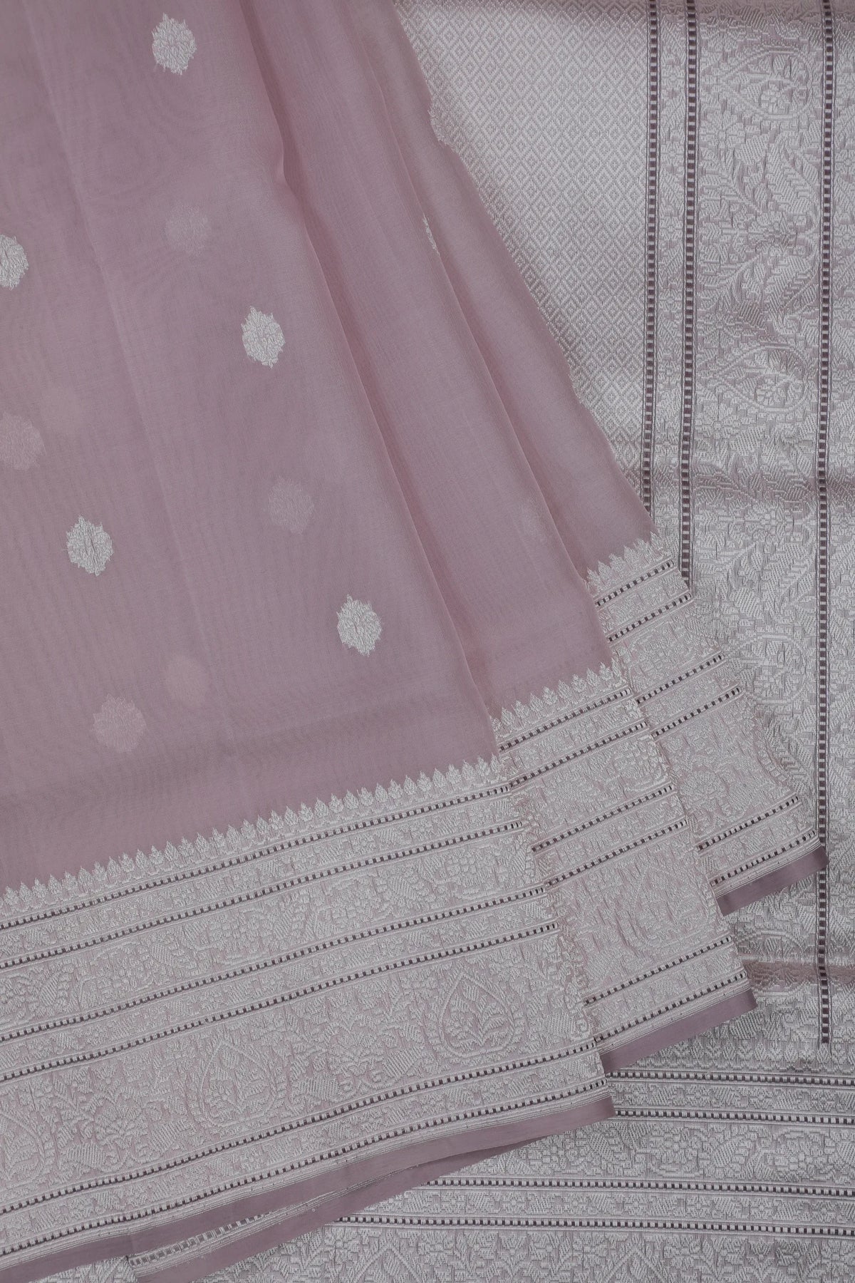 Light Lavender Handloom Benarasi Kora Silk Saree