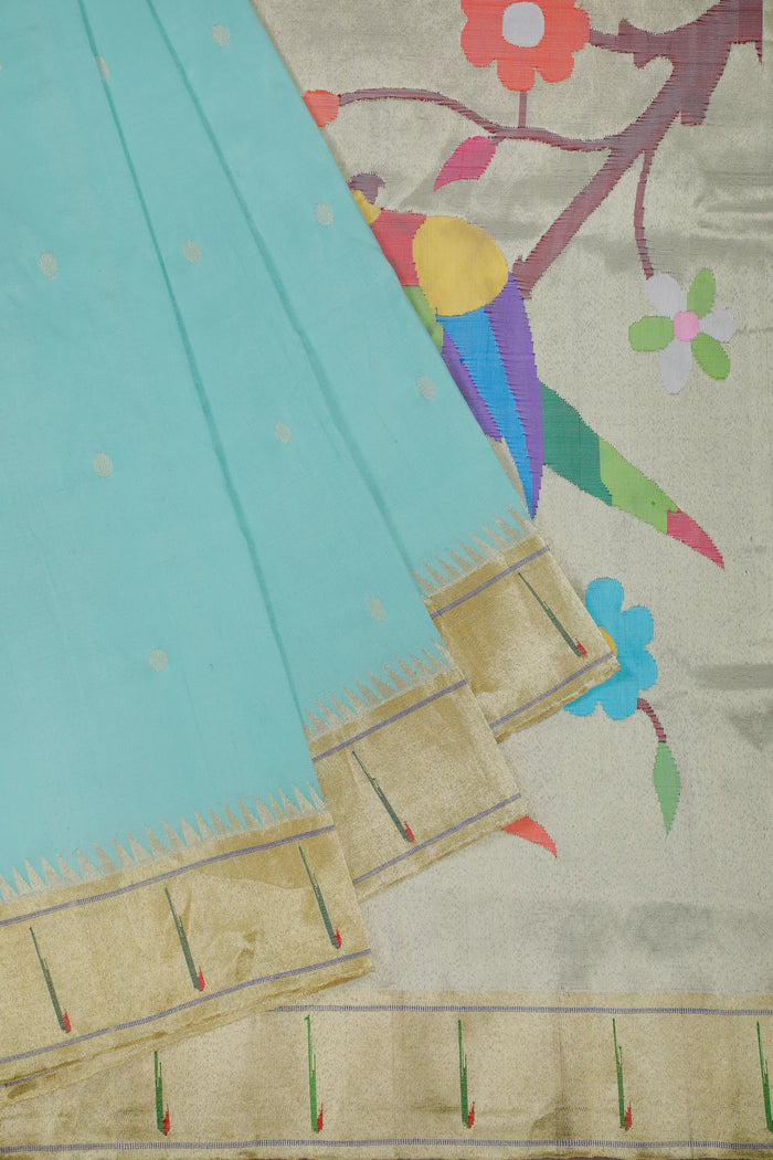 Sea Green Handloom Pure Silk Muniya Paithani Saree