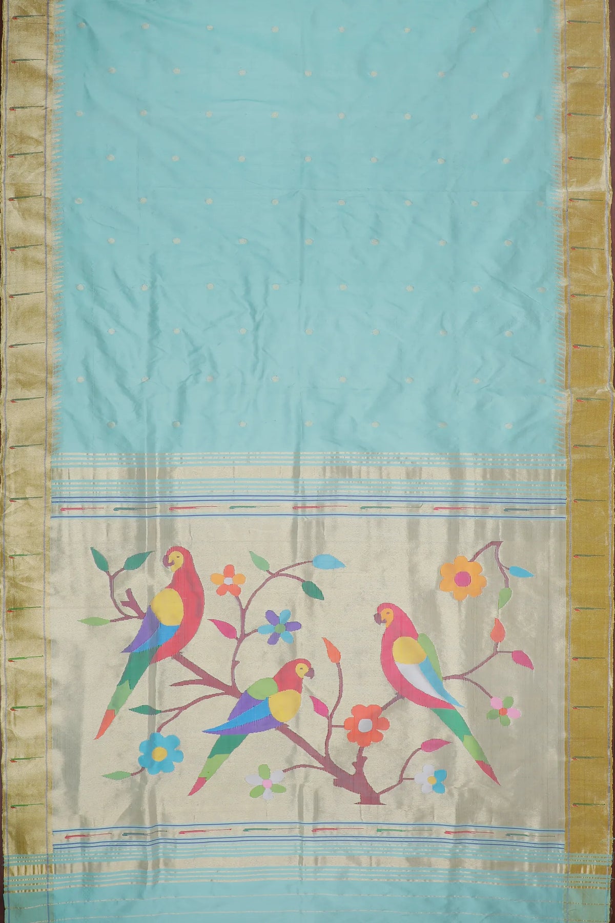 Sea Green Handloom Pure Silk Muniya Paithani Saree