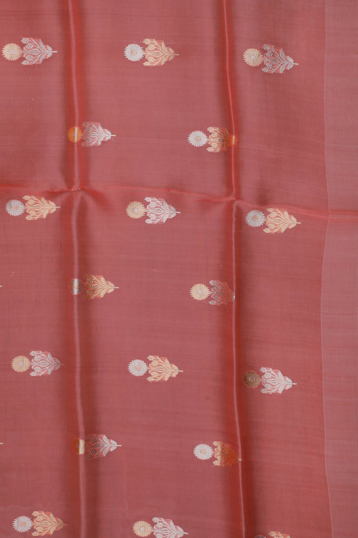 Peach Pink Handloom Benarasi Kora Silk Saree