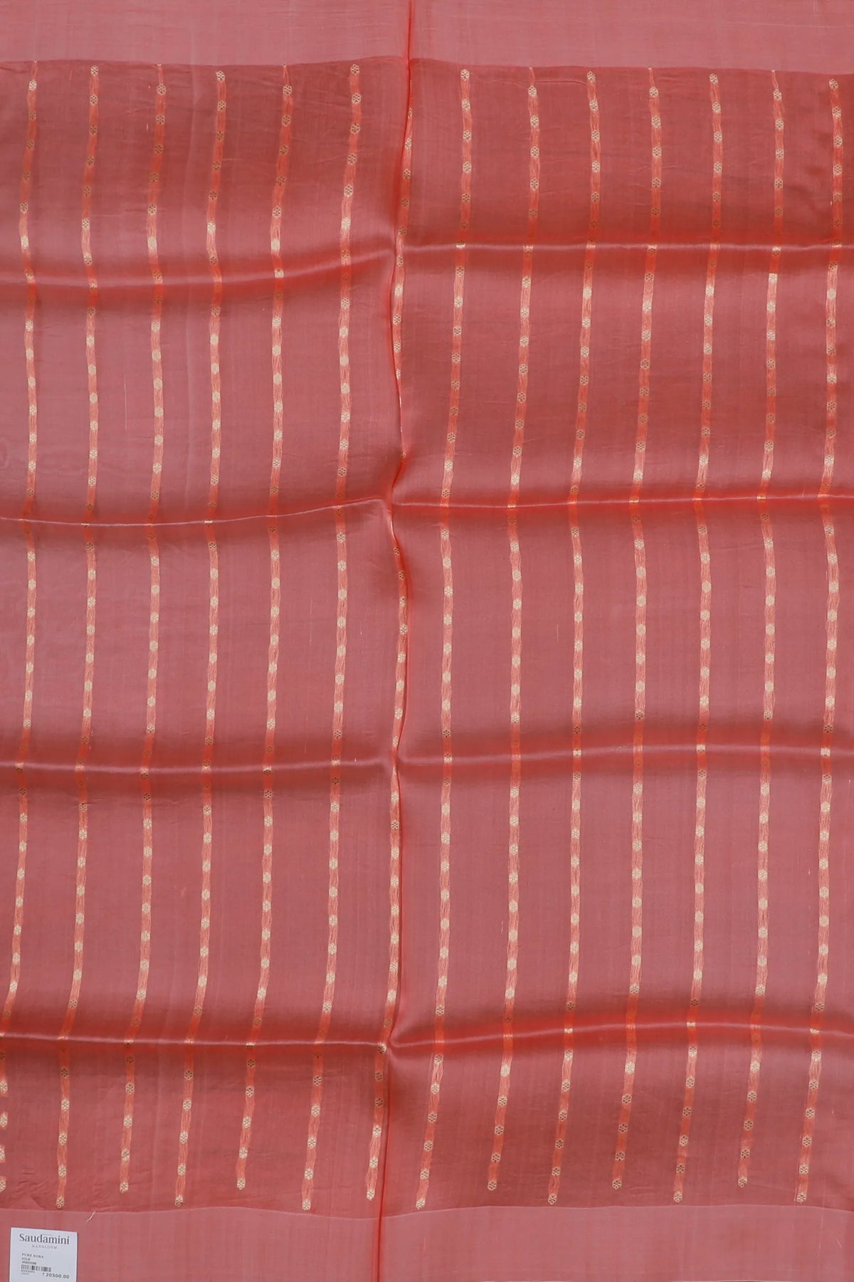 Peach Pink Handloom Benarasi Kora Silk Saree