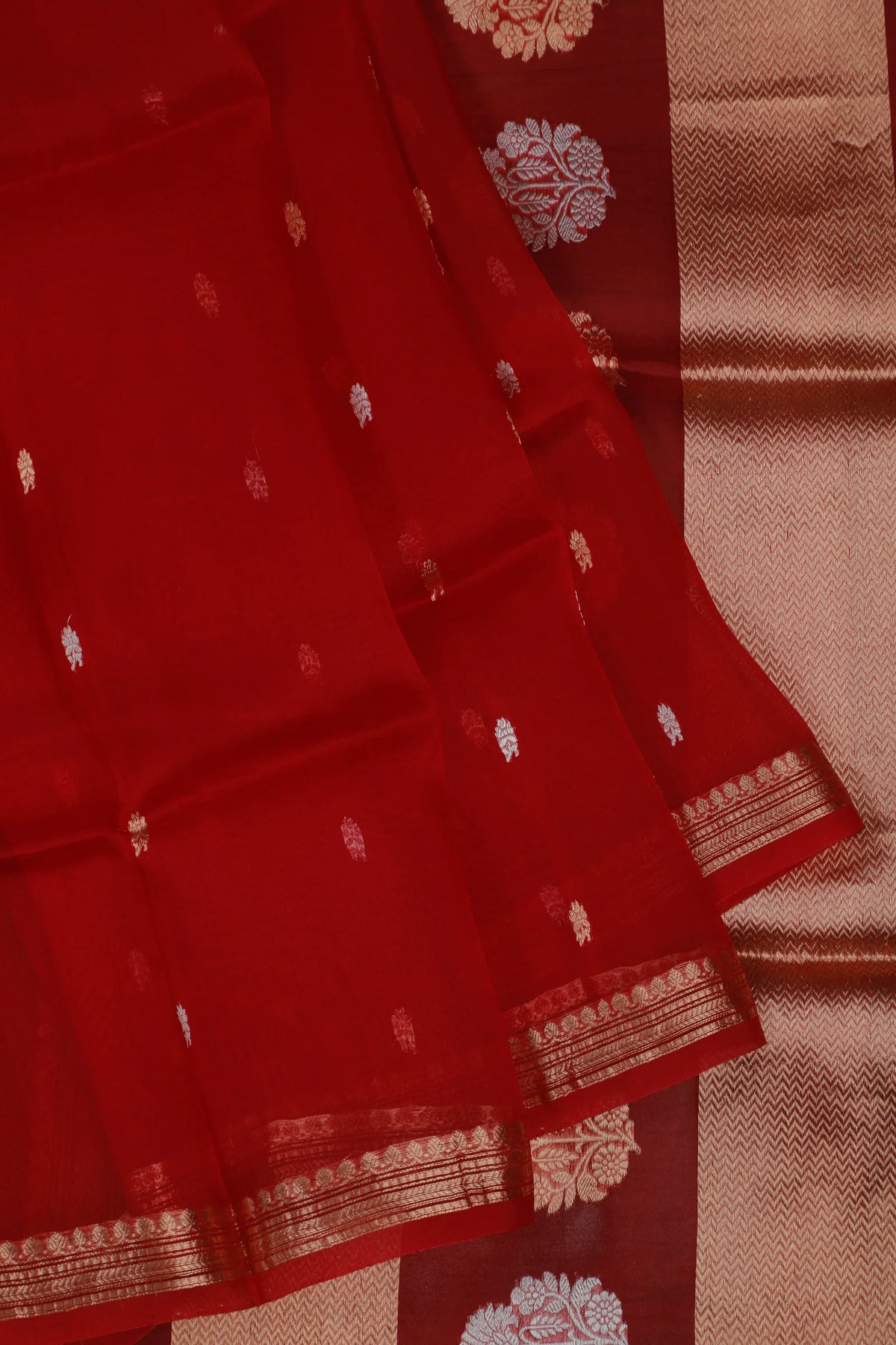 Maroon Handloom Benarasi Kora Silk Saree