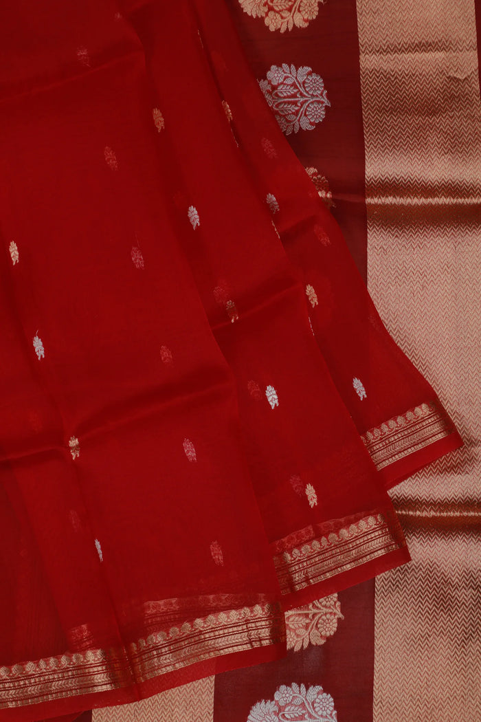 Maroon Handloom Benarasi Kora Silk Saree