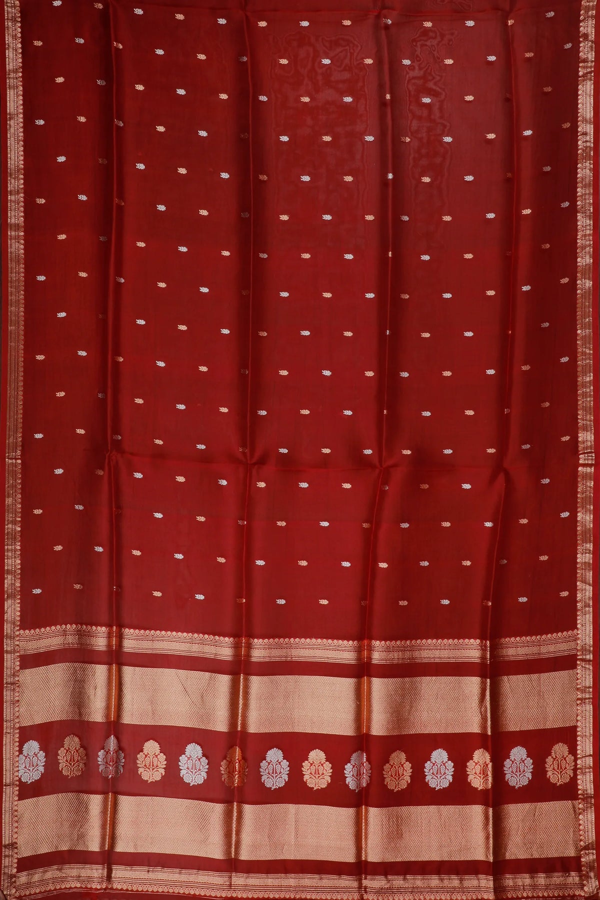 Maroon Handloom Benarasi Kora Silk Saree
