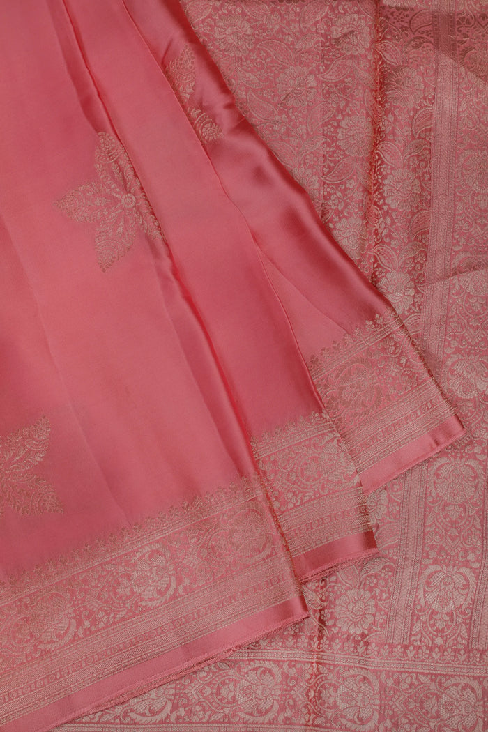 Baby Pink Powerloom Benarasi Satin Saree