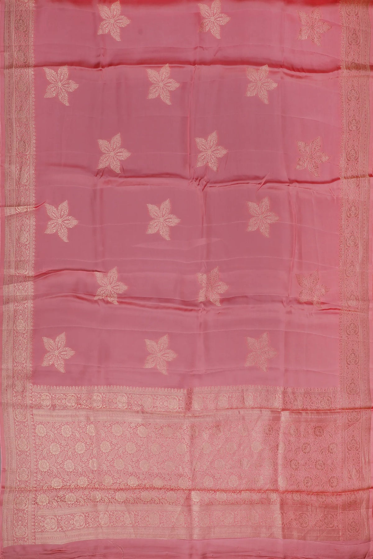 Baby Pink Powerloom Benarasi Satin Saree