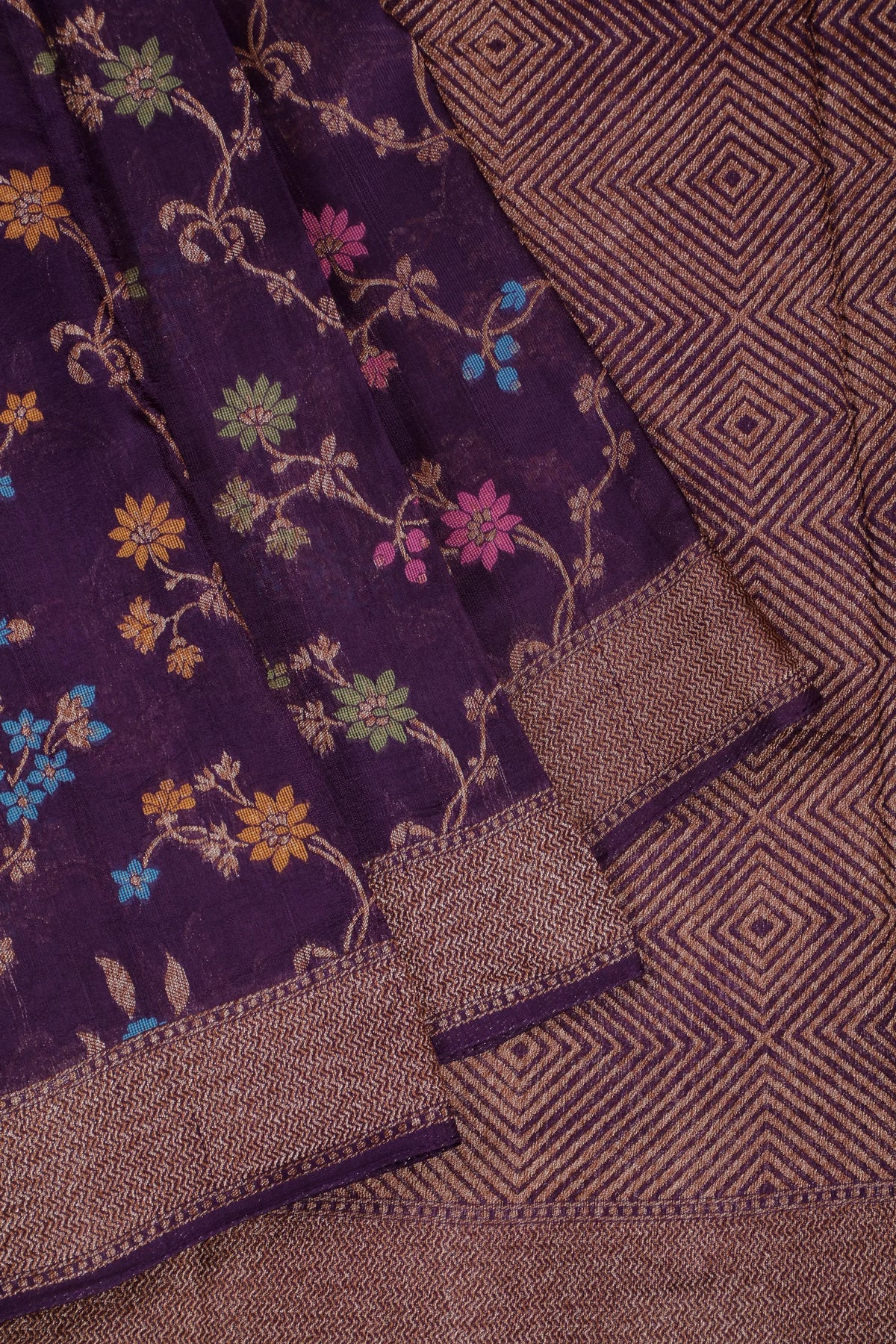 Purple Powerloom Tussar Dupion Semi Silk Saree