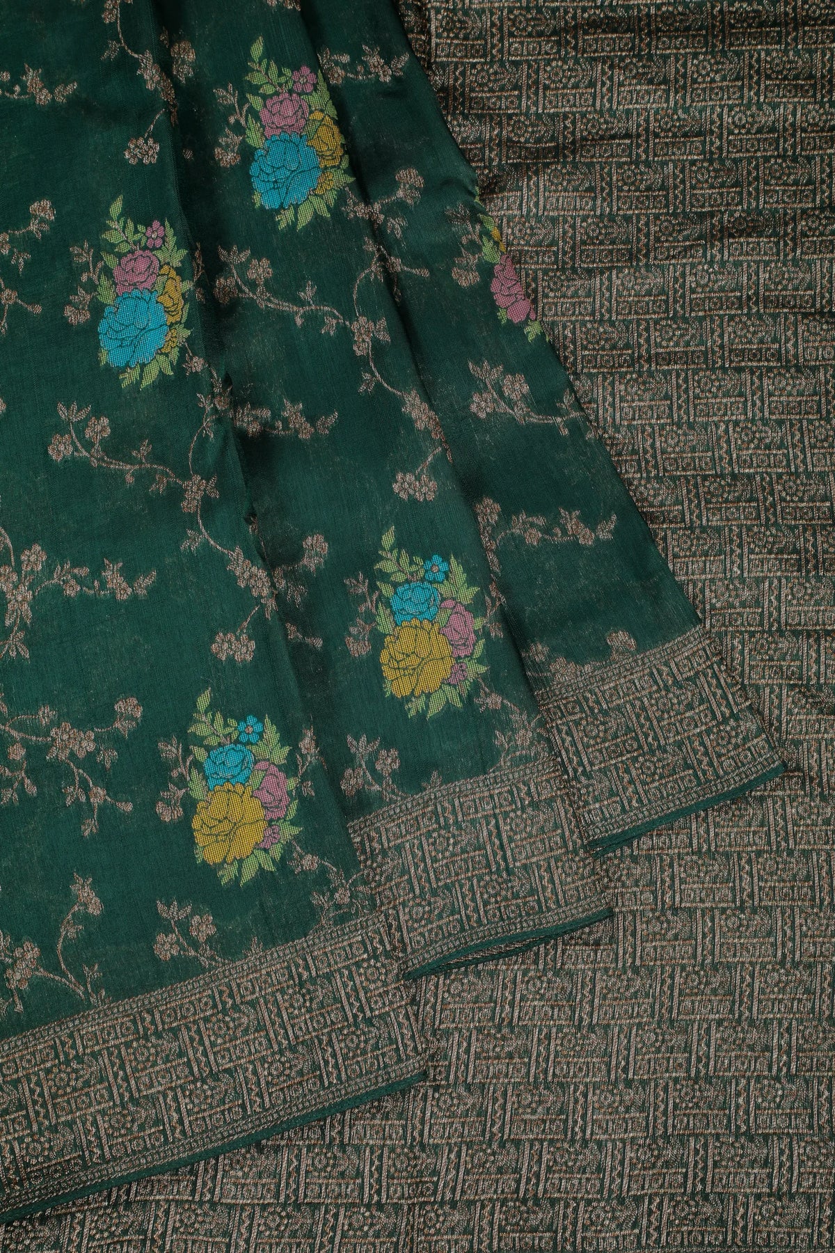 Green Powerloom Tussar Dupion Semi Silk Saree