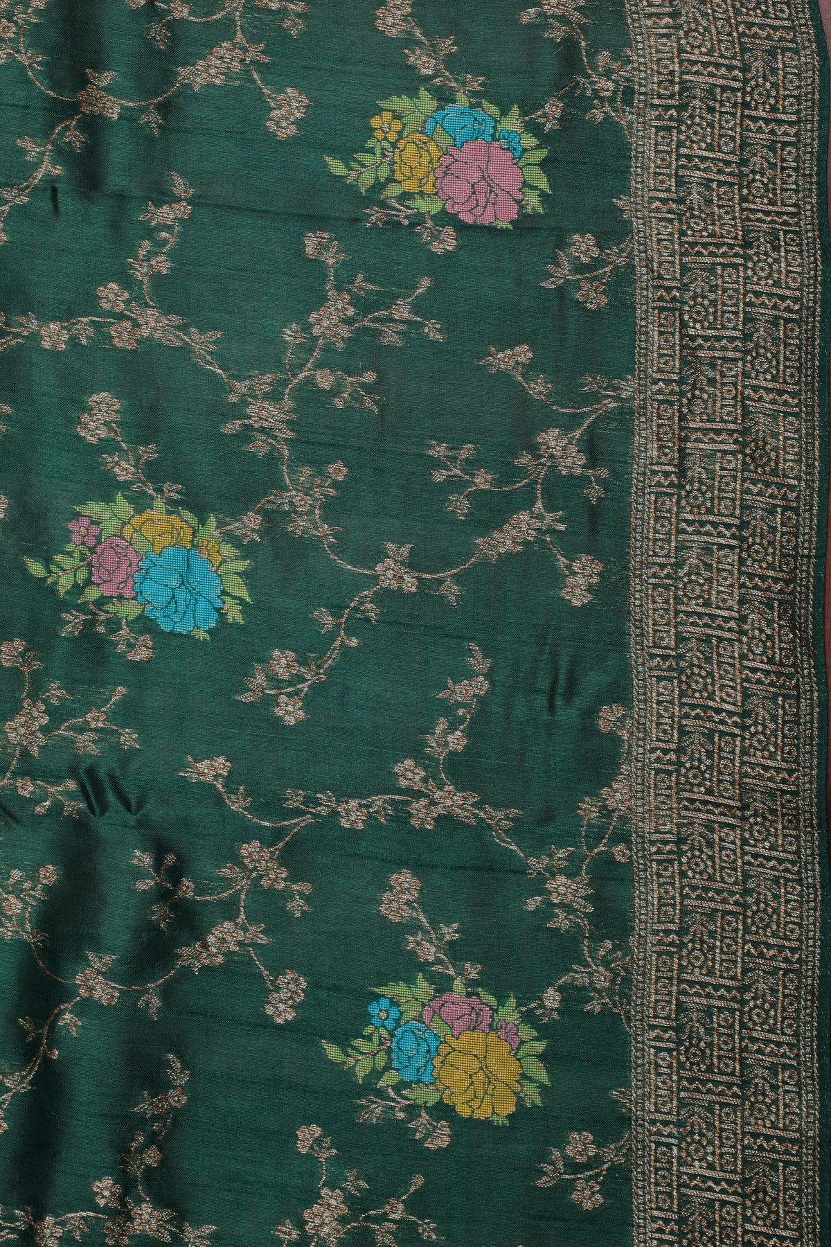 Green Powerloom Tussar Dupion Semi Silk Saree