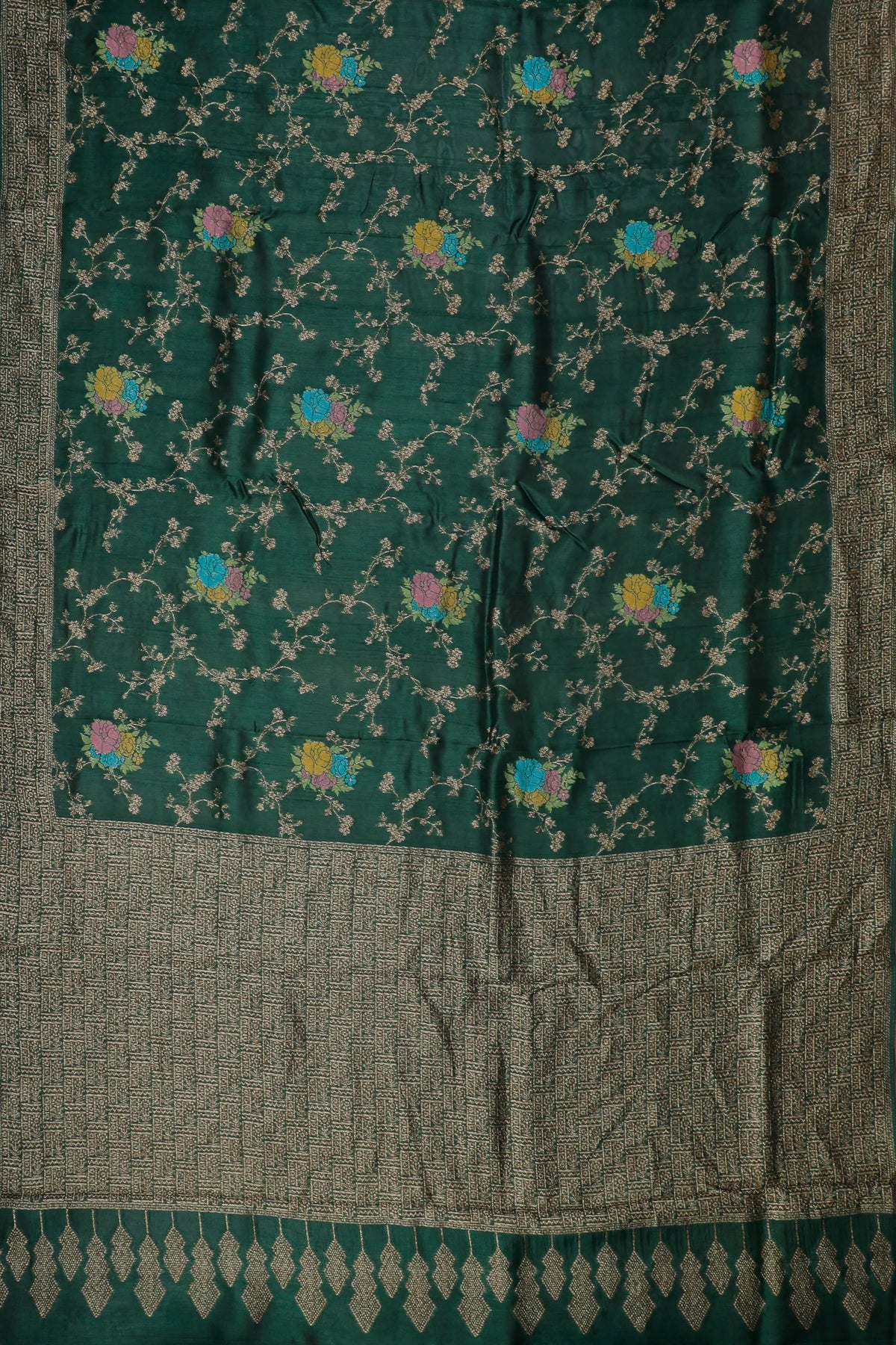 Green Powerloom Tussar Dupion Semi Silk Saree