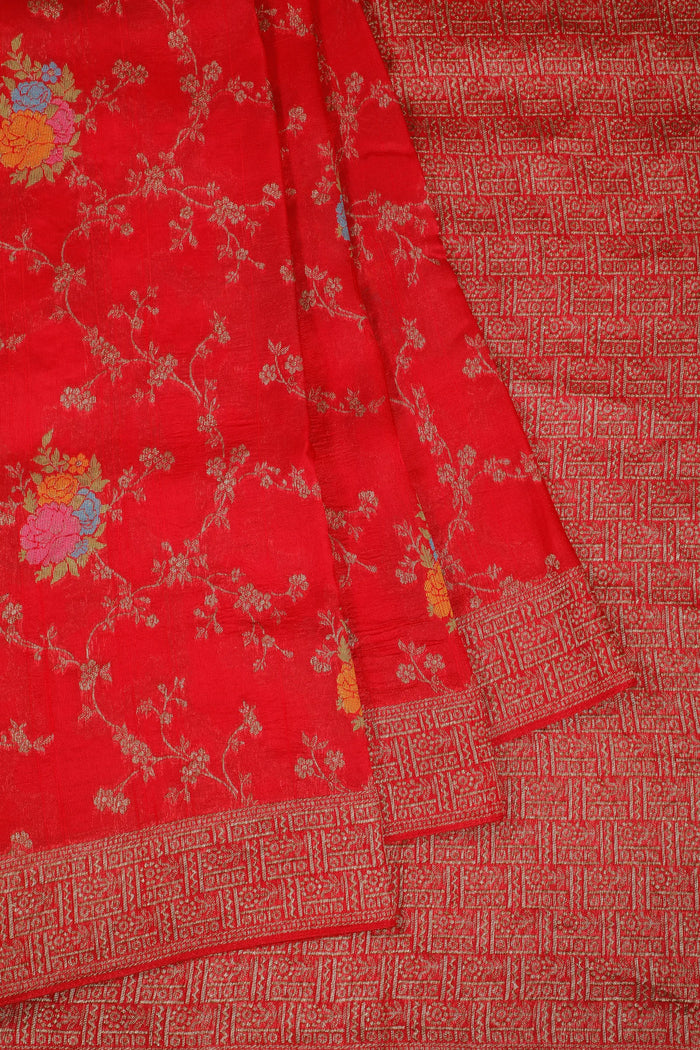 Red Powerloom Tussar Dupion Semi Silk Saree