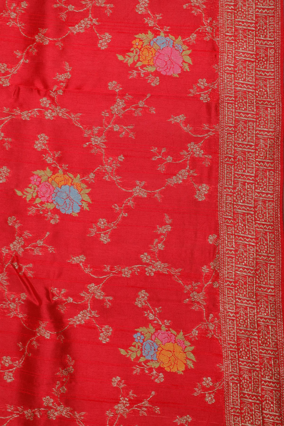 Red Powerloom Tussar Dupion Semi Silk Saree