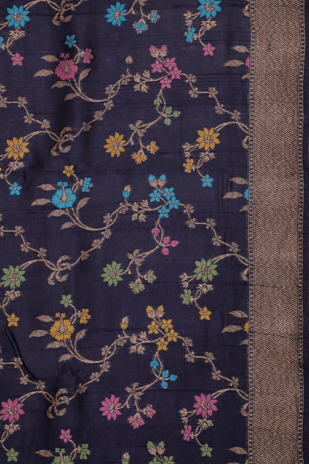 Navy Blue Powerloom Tussar Dupion Semi Silk Saree