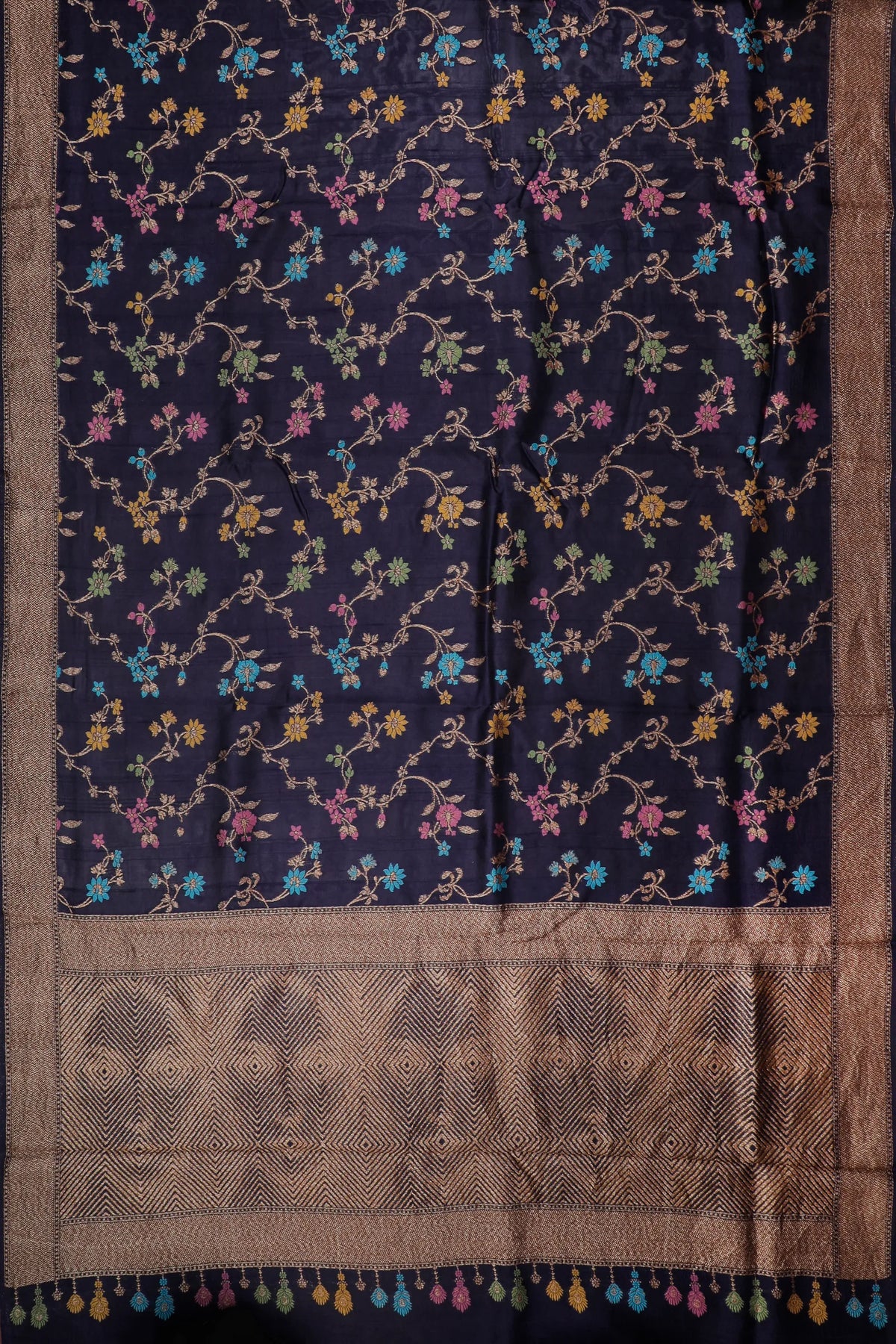 Navy Blue Powerloom Tussar Dupion Semi Silk Saree