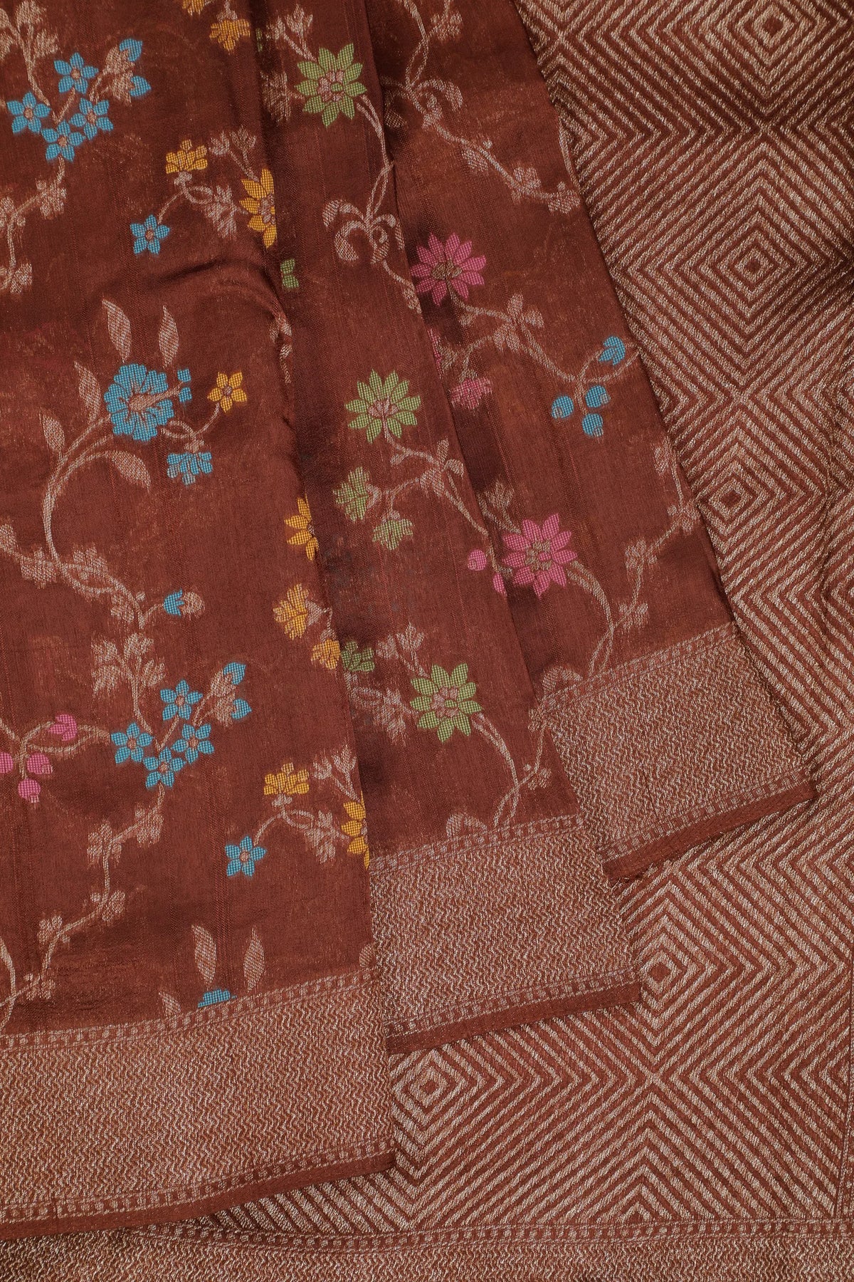 Brown Powerloom Tussar Dupion Semi Silk Saree