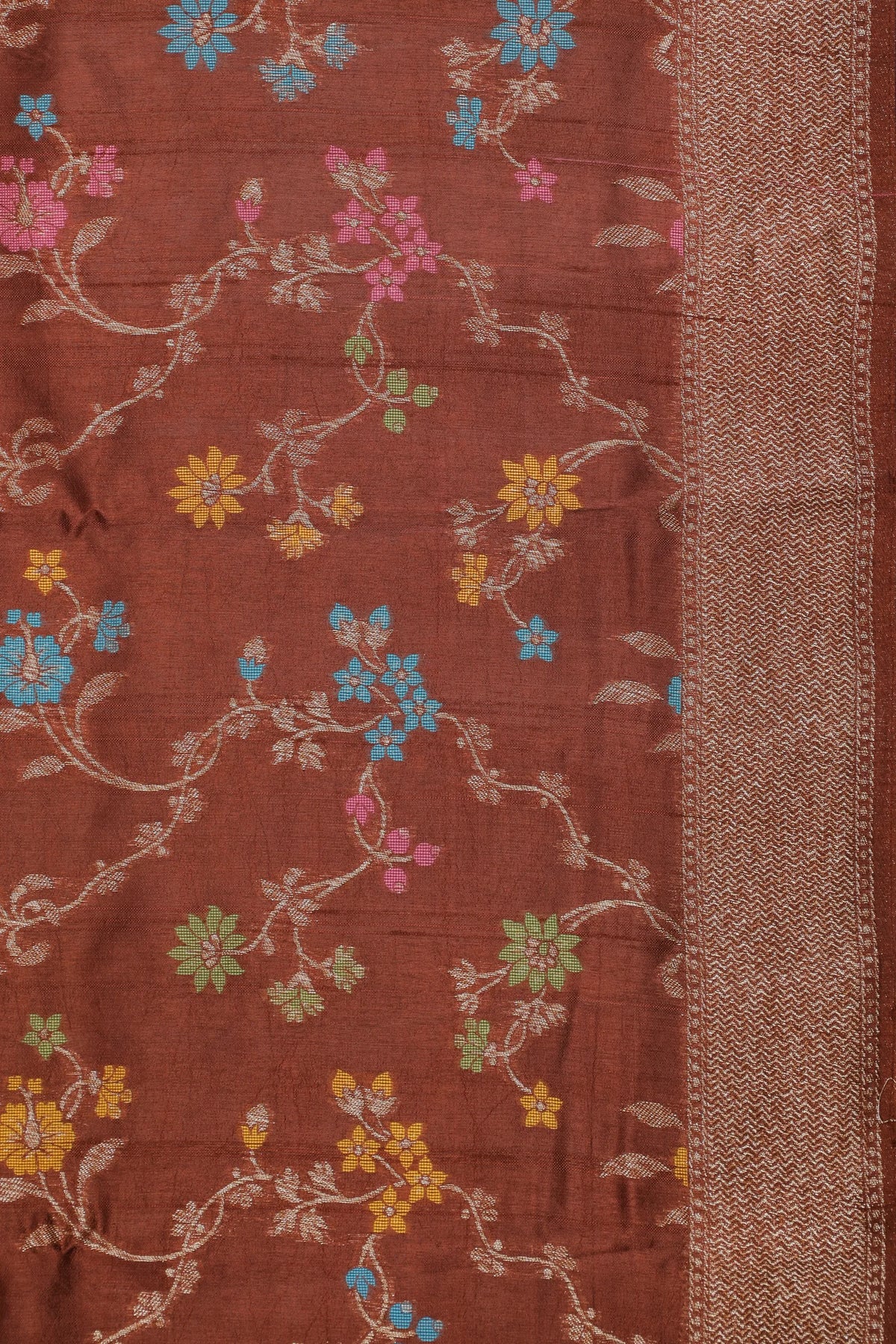 Brown Powerloom Tussar Dupion Semi Silk Saree