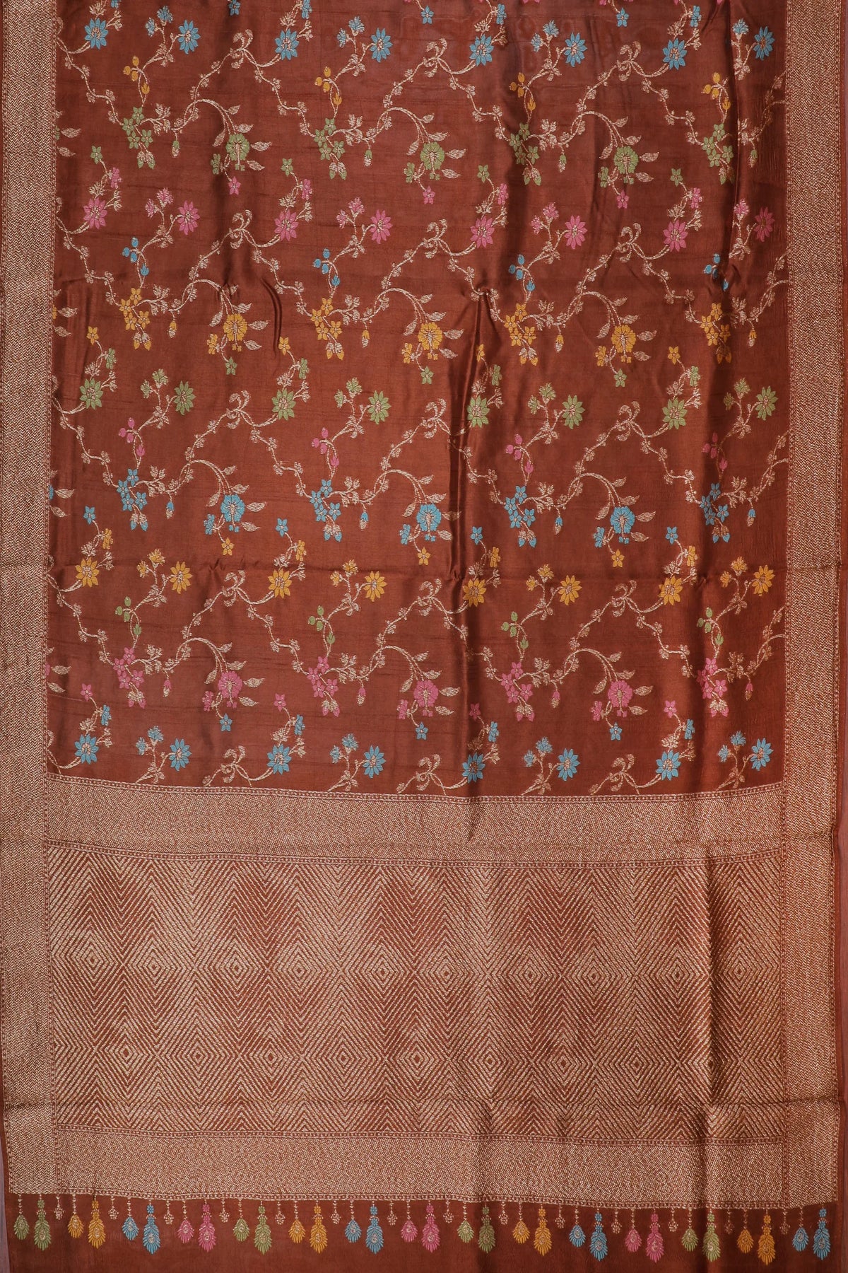 Brown Powerloom Tussar Dupion Semi Silk Saree