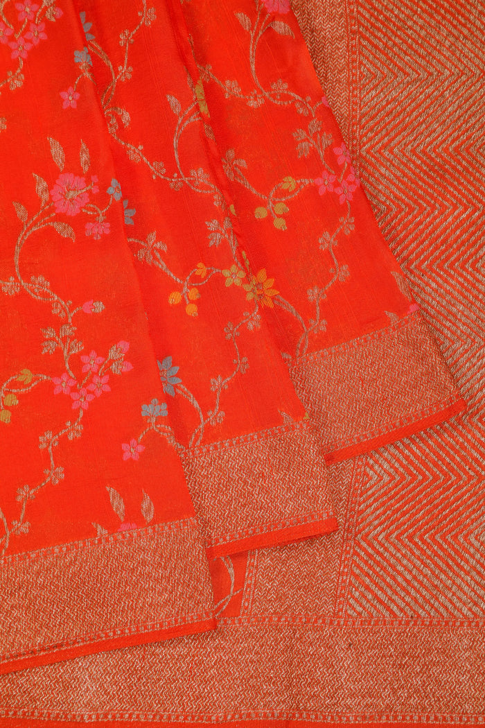 Orange Powerloom Tussar Dupion Semi Silk Saree