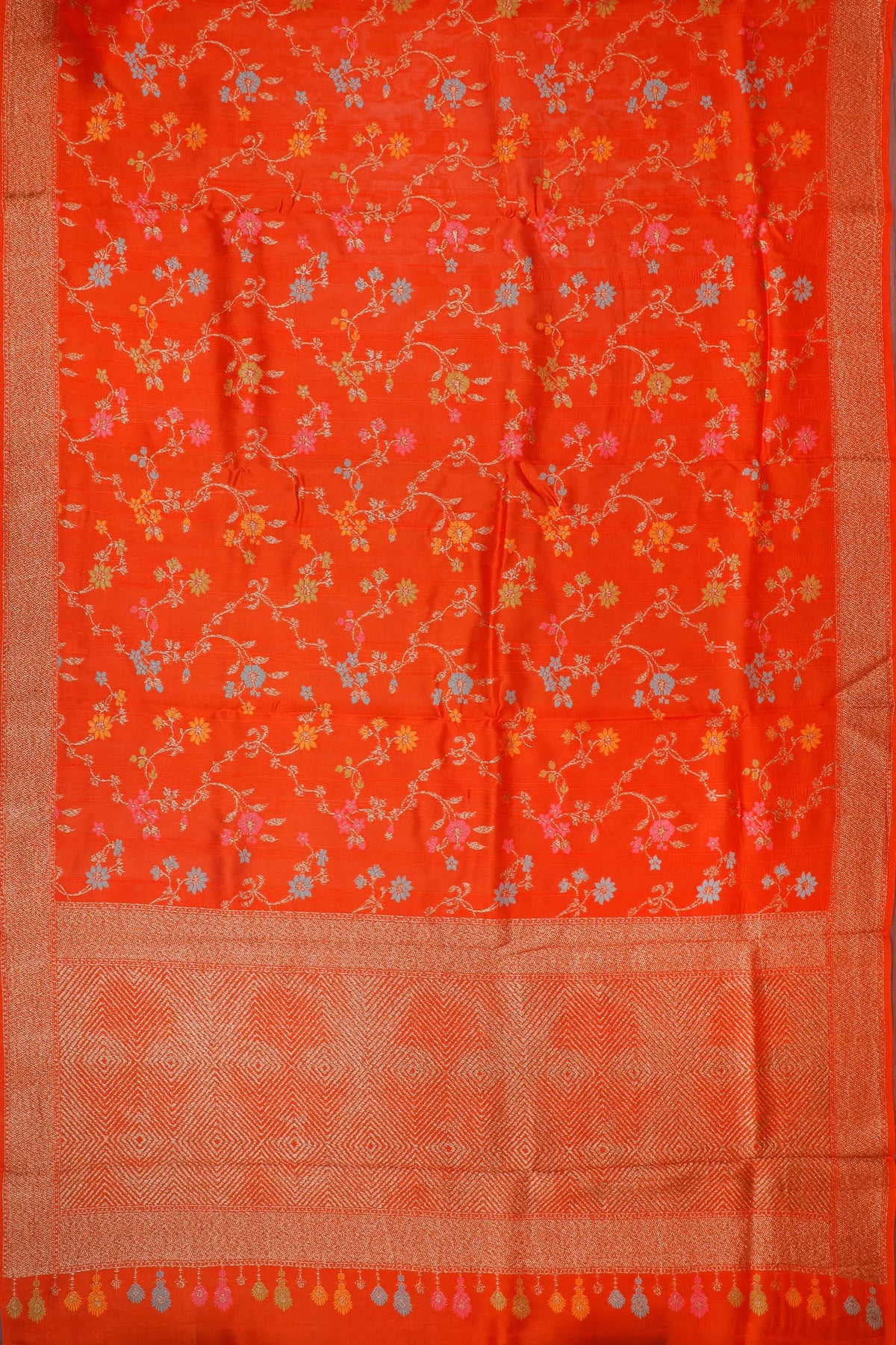 Orange Powerloom Tussar Dupion Semi Silk Saree