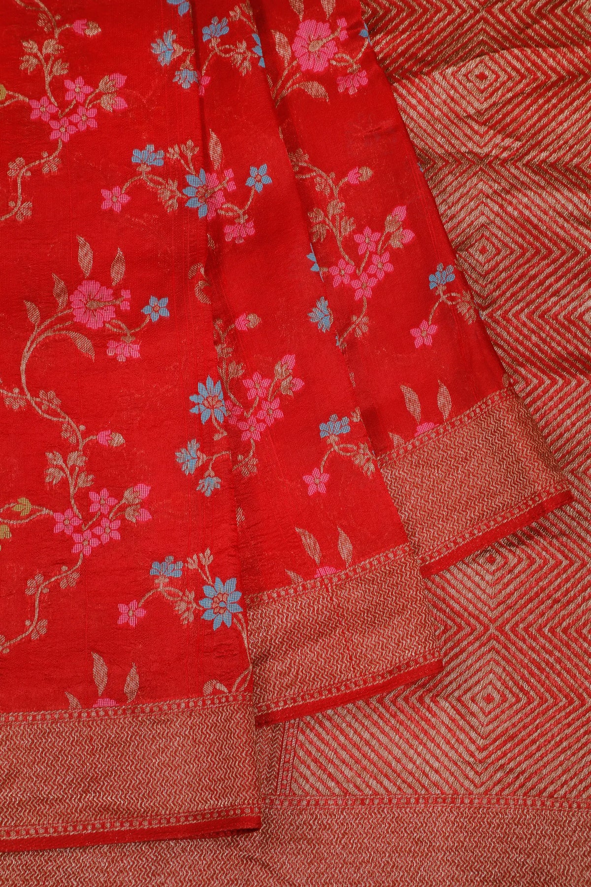 Red Powerloom Tussar Dupion Semi Silk Saree