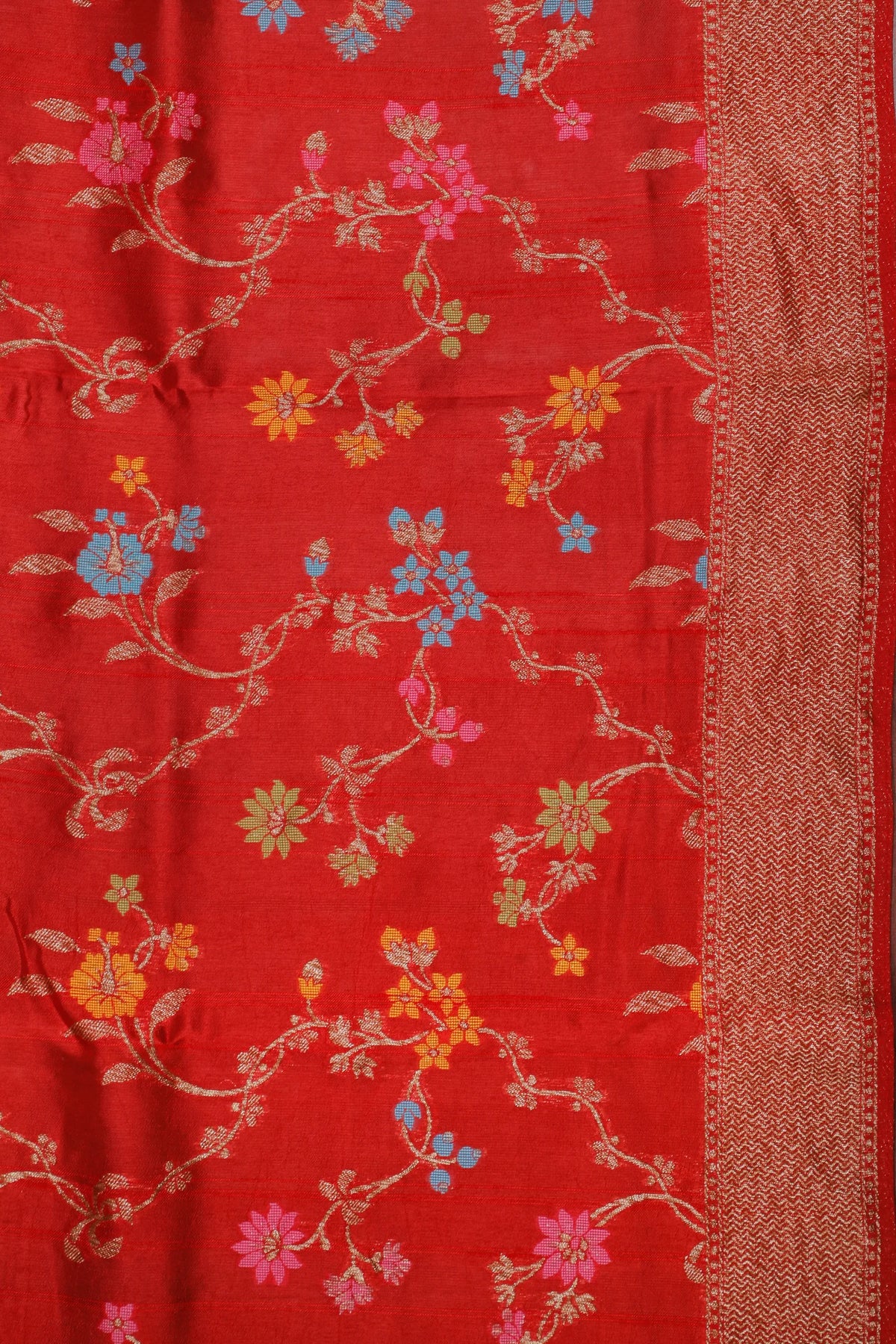 Red Powerloom Tussar Dupion Semi Silk Saree