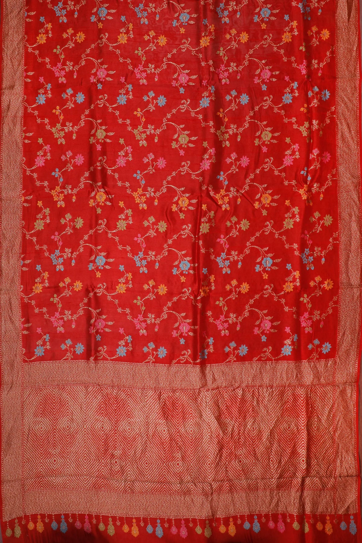Red Powerloom Tussar Dupion Semi Silk Saree